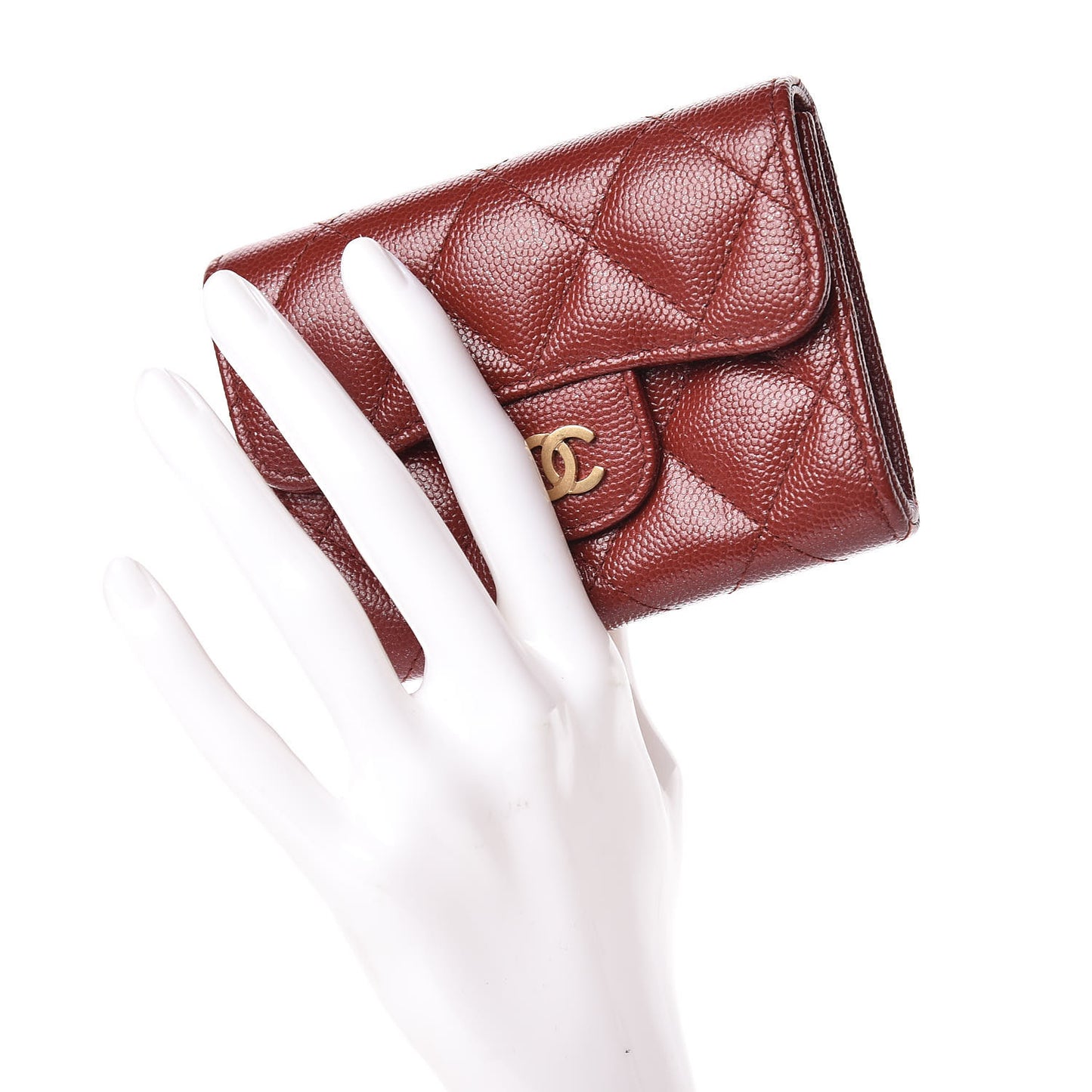 Iridescent Caviar Quilted Flap Card Holder Wallet Burgundy