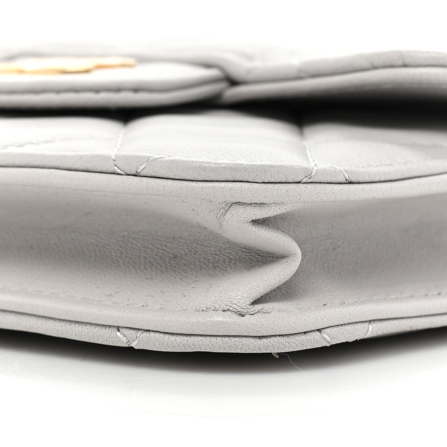 Lambskin Quilted Top Handle Flap Coin Purse With Chain Grey