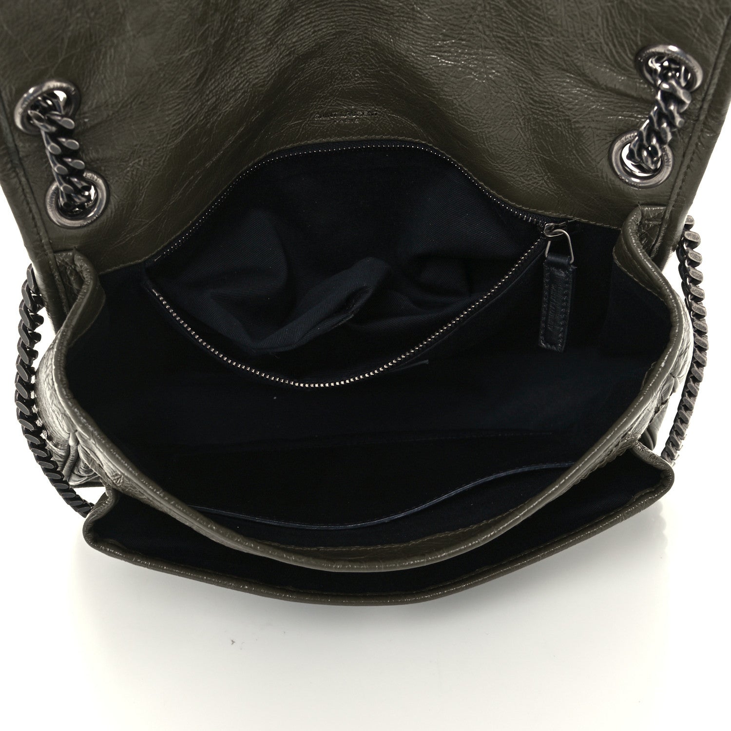 Saint Laurent Crinkled Calfskin Matelasse Monogram Medium Niki Chain Satchel Military Olive 4 of 10