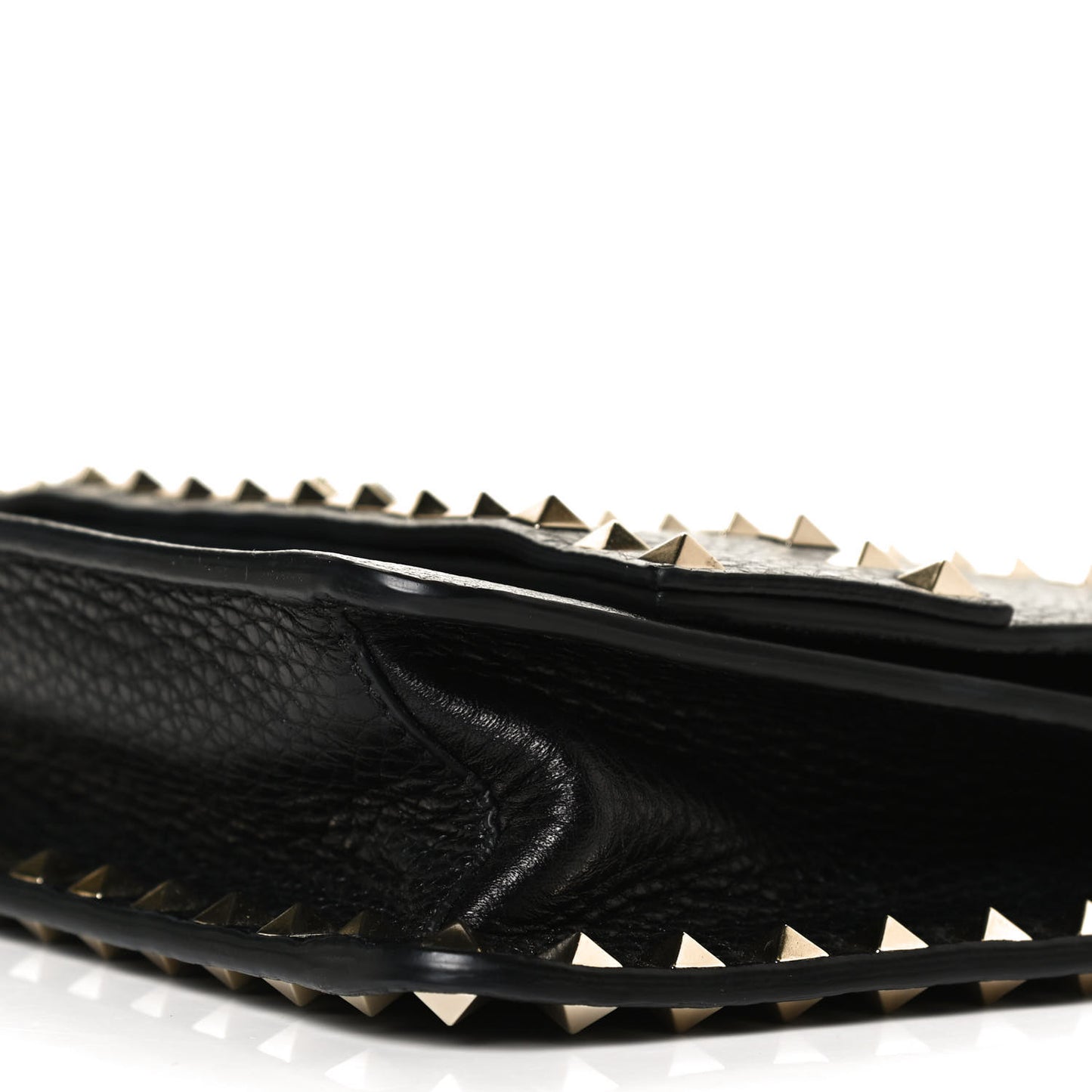 Pebbled Calfskin Rockstud Side Slip Crossbody Black