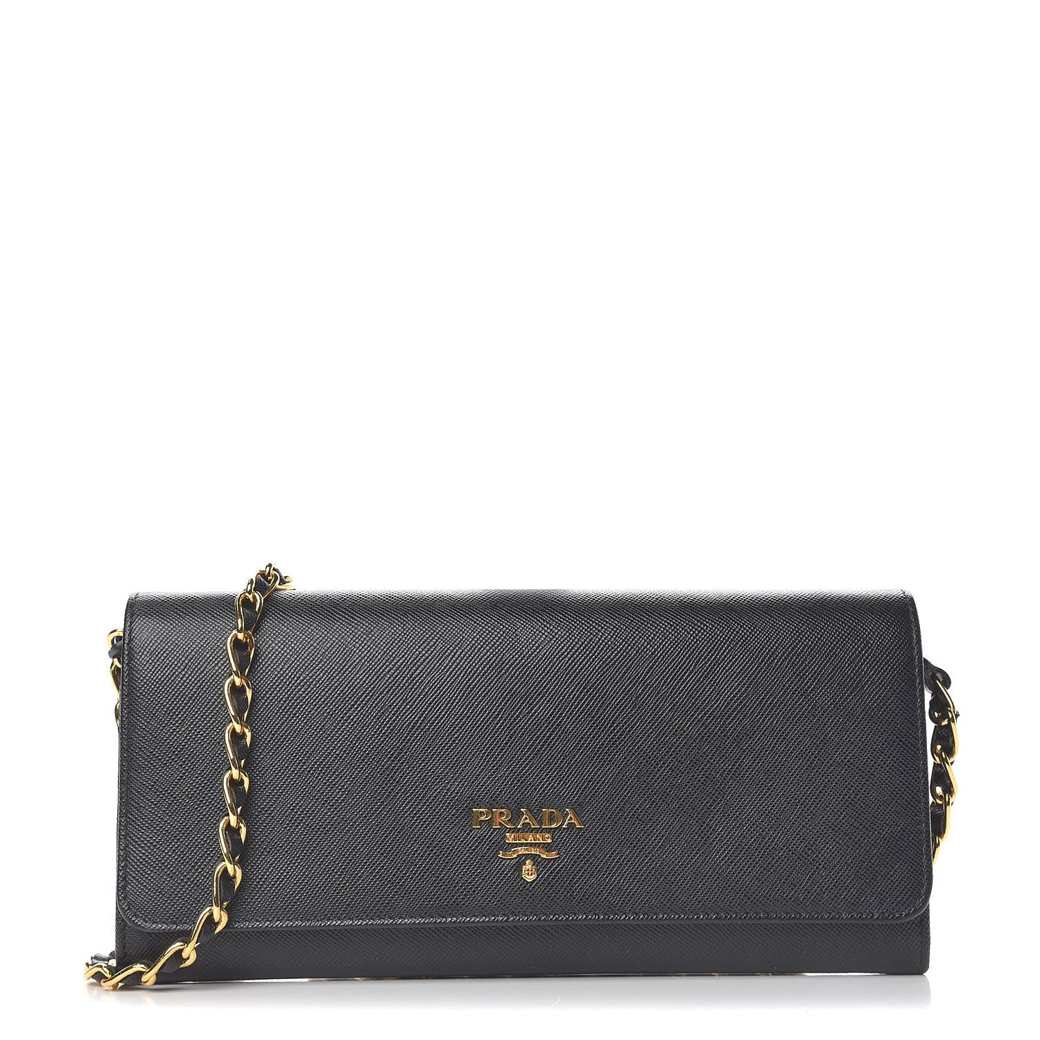 Prada Saffiano Metal Oro Chain Wallet Black 1 of 12