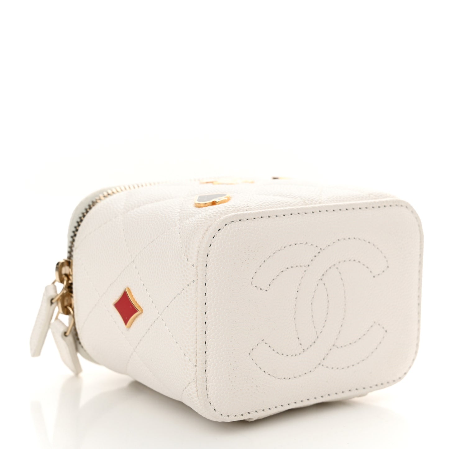 Caviar Quilted Enamel Coco Casino Mini Vanity Case With Chain White