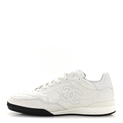 Chanel Shiny Calfskin Suede Quilted CC Logo Sneakers 37 White 1 of 10