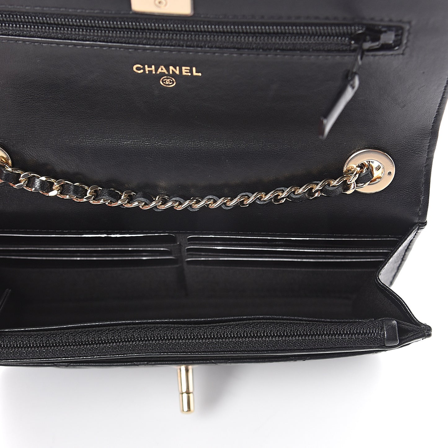 Lambskin Quilted Trendy CC Wallet On Chain WOC Black