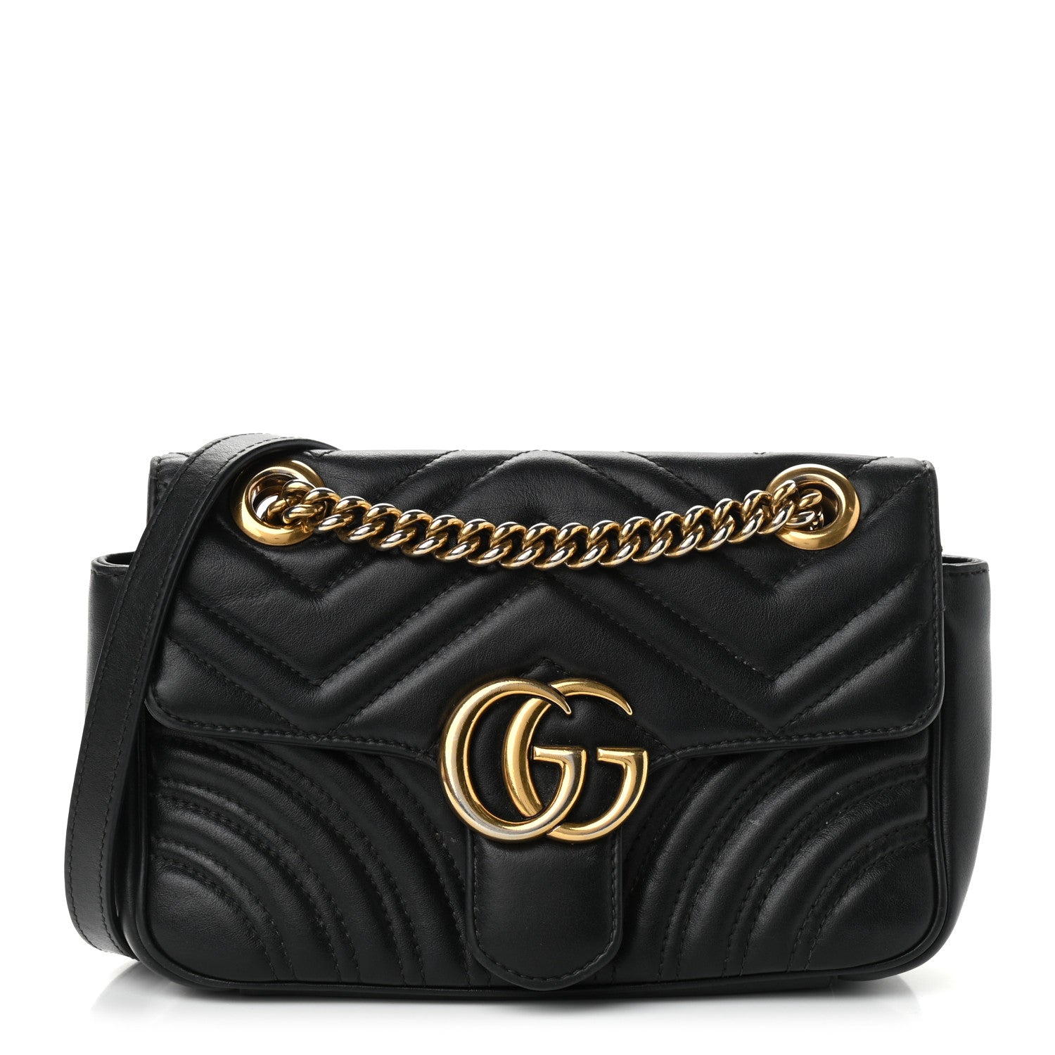 Gucci Calfskin Matelasse Mini GG Marmont Shoulder Bag Black 1 of 15