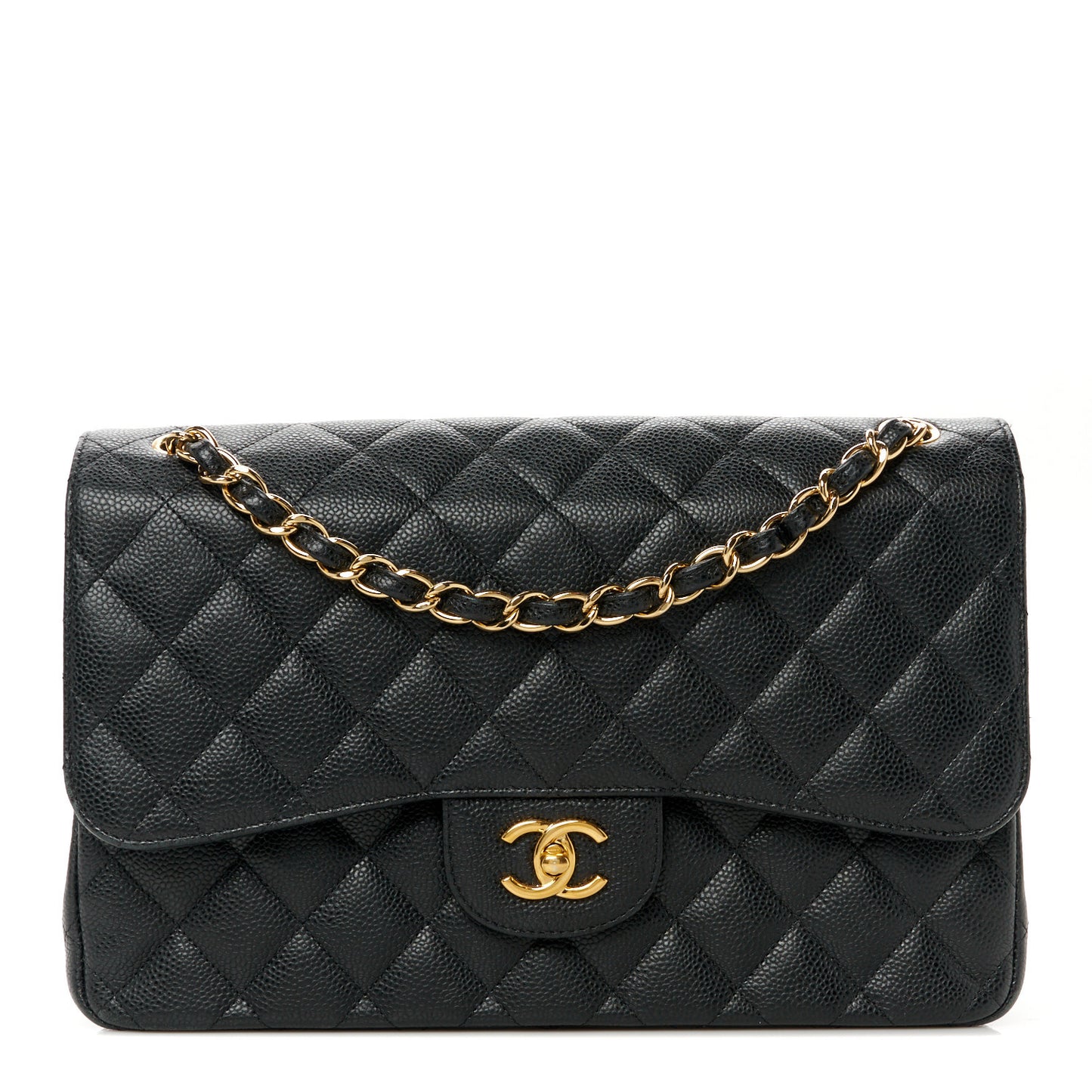 Caviar Quilted Jumbo Double Flap Black