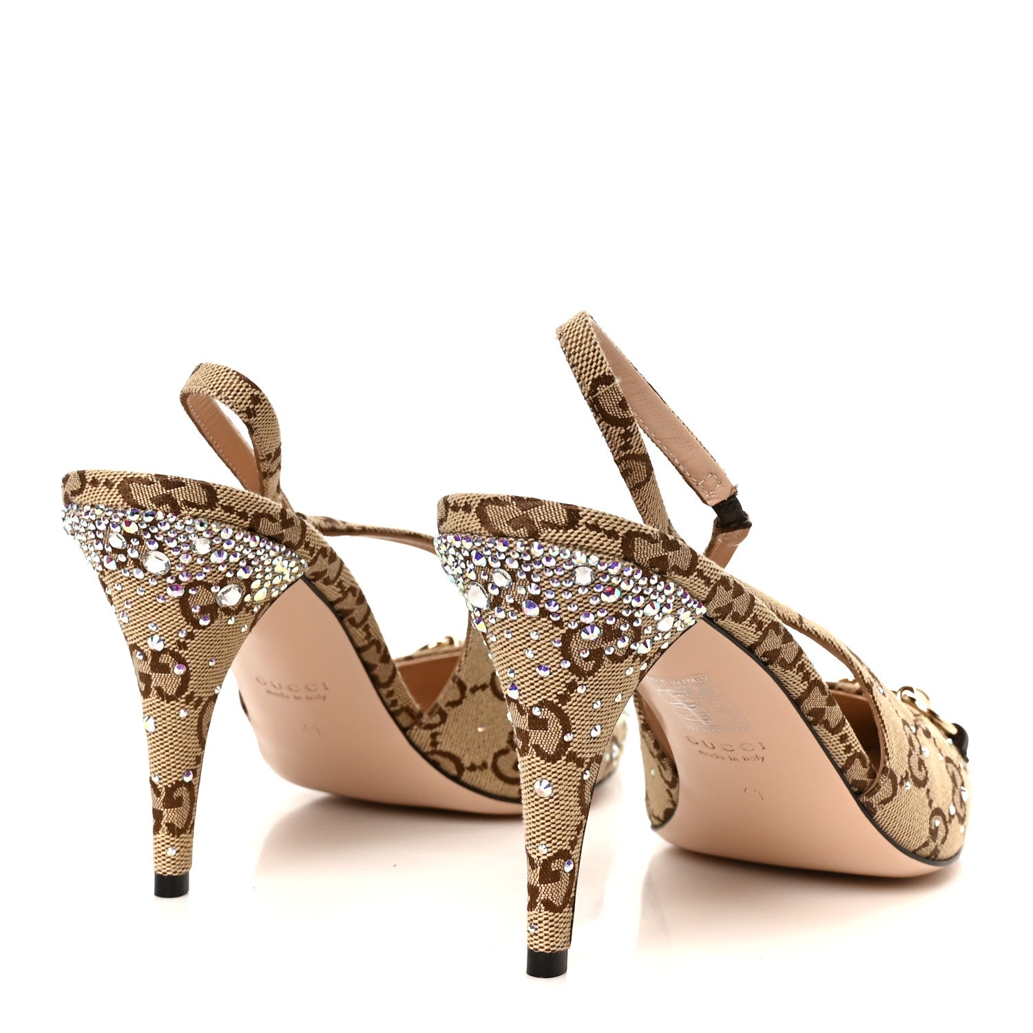 Gucci Canvas GG Monogram Horsebit Slingback Pumps 41 Beige Ebony Cocoa 5 of 9
