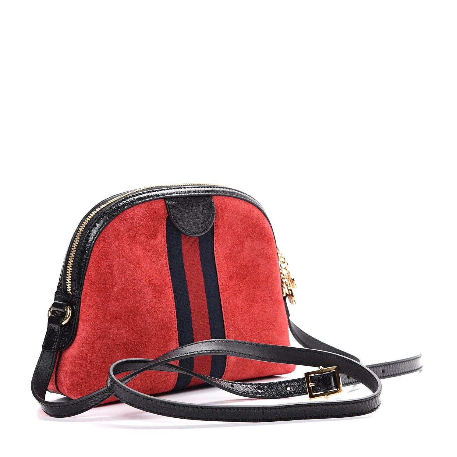 Gucci Suede Patent Web GG Small Ophidia Dome Shoulder Bag Hibiscus Red 2 of 11