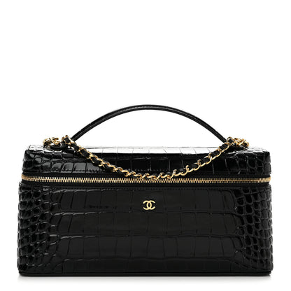 Chanel Calfskin Crocodile Embossed Crococo Exoticoco Long Vanity With Chain Black 1 of 12