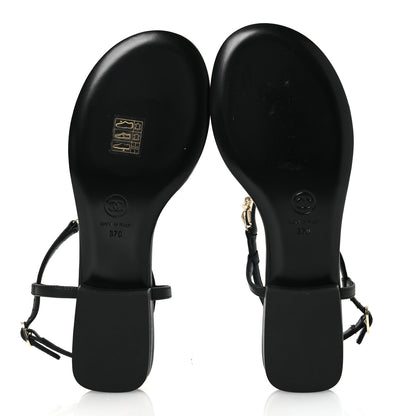 Chanel Lambskin Metal Heart Thong Sandals 37 Black 7 of 12