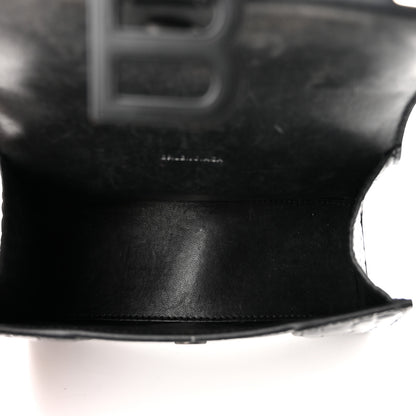 Balenciaga Shiny Calfskin Monochrome Crocodile Embossed Hourglass Top Handle Bag XS Black 5 of 11