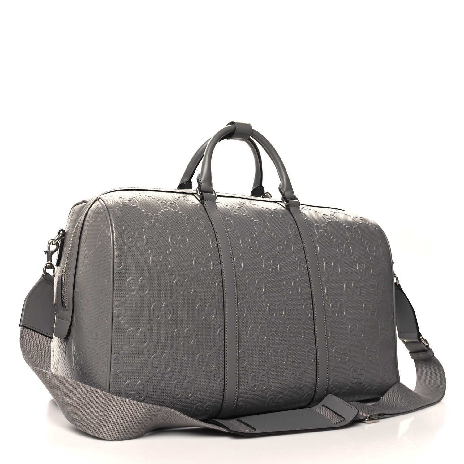 Gucci Calfskin GG Tennis Embossed Duffle Bag Grey 2 of 12