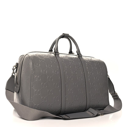 Gucci Calfskin GG Tennis Embossed Duffle Bag Grey 2 of 12