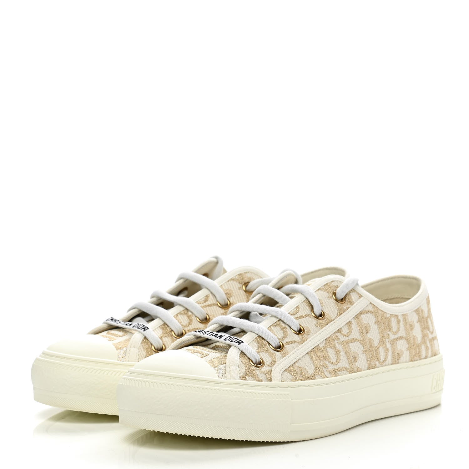 Christian Dior Canvas Oblique Walk'N'Dior Low Top Sneakers 37 Gold 3 of 9