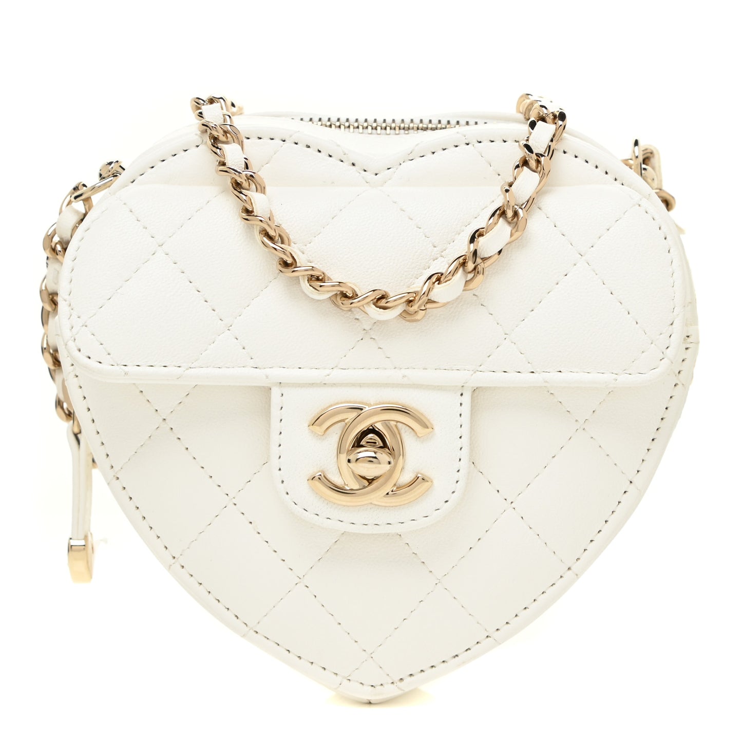 Lambskin Quilted CC In Love Heart Clutch With Chain White