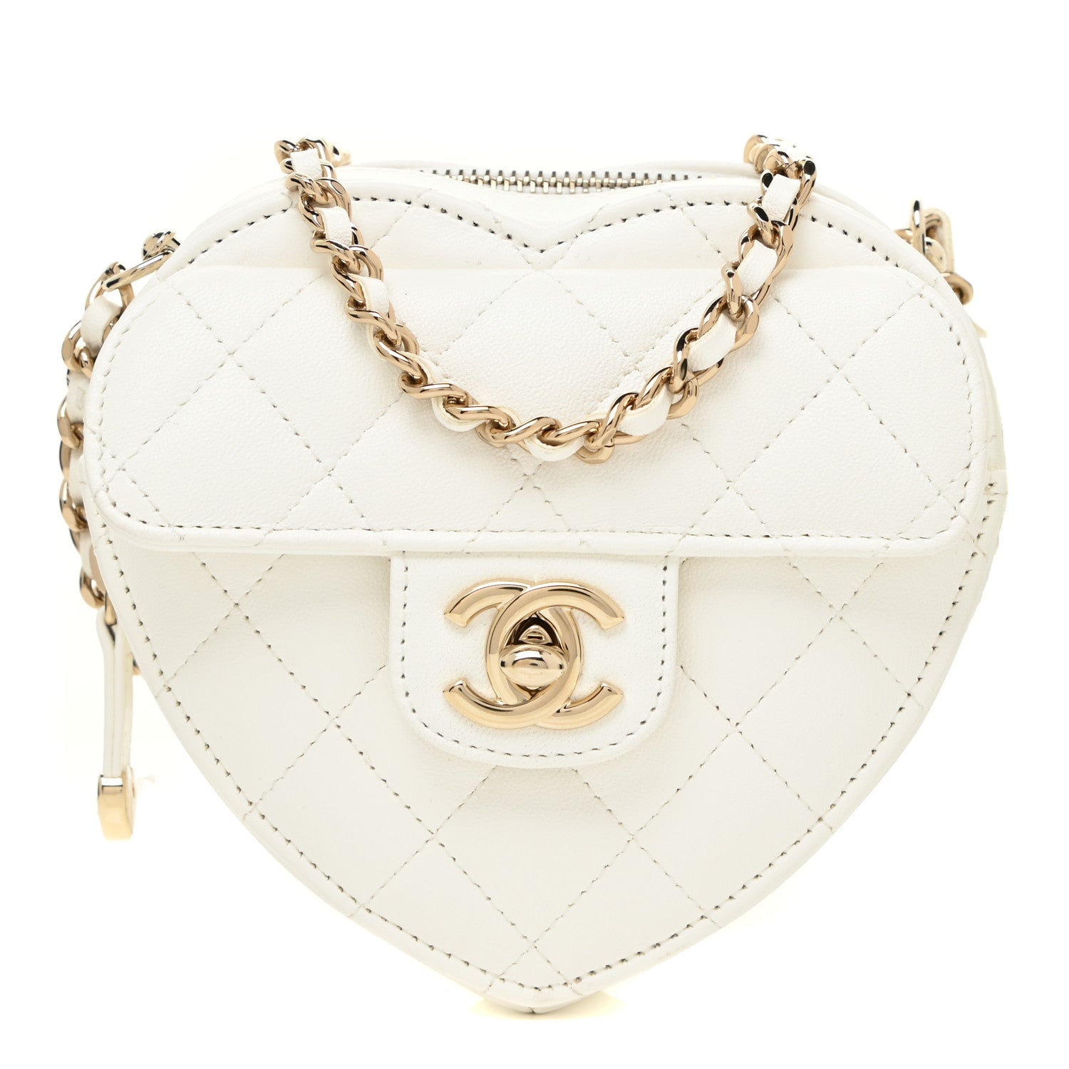 Chanel Lambskin Quilted CC In Love Heart Clutch With Chain White 1 of 12