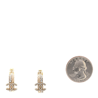 Chanel Metal Crystal Quilted CC Hoop Earrings Gold 2 of 5