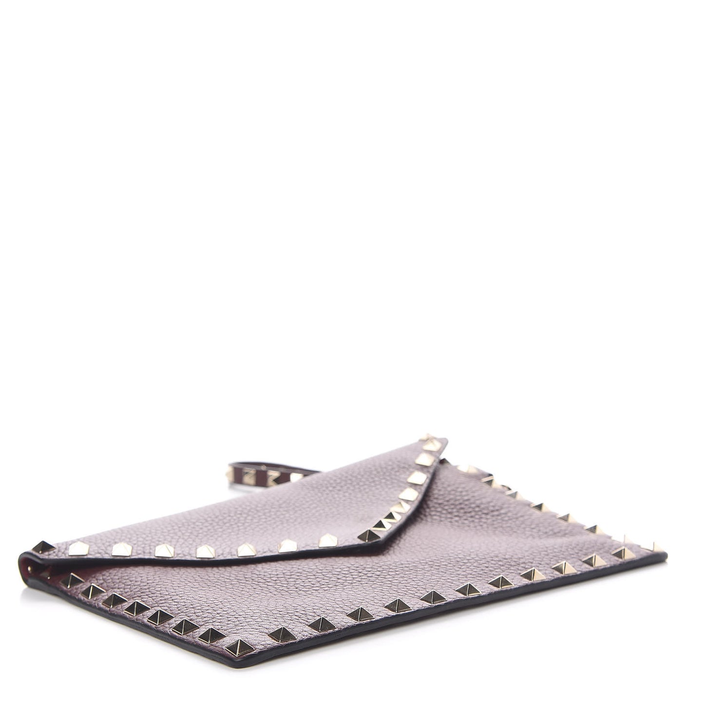 Pebbled Calfskin Medium Rockstud Envelope Flat Wristlet Pouch Rubin