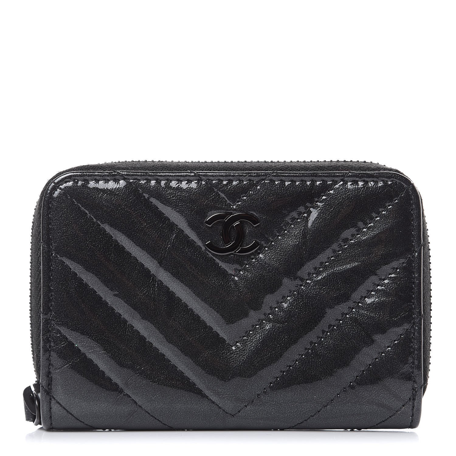 Chanel Patent Metallic Crumpled Calfskin Chevron Quilted Coin Purse So Black 1 of 8
