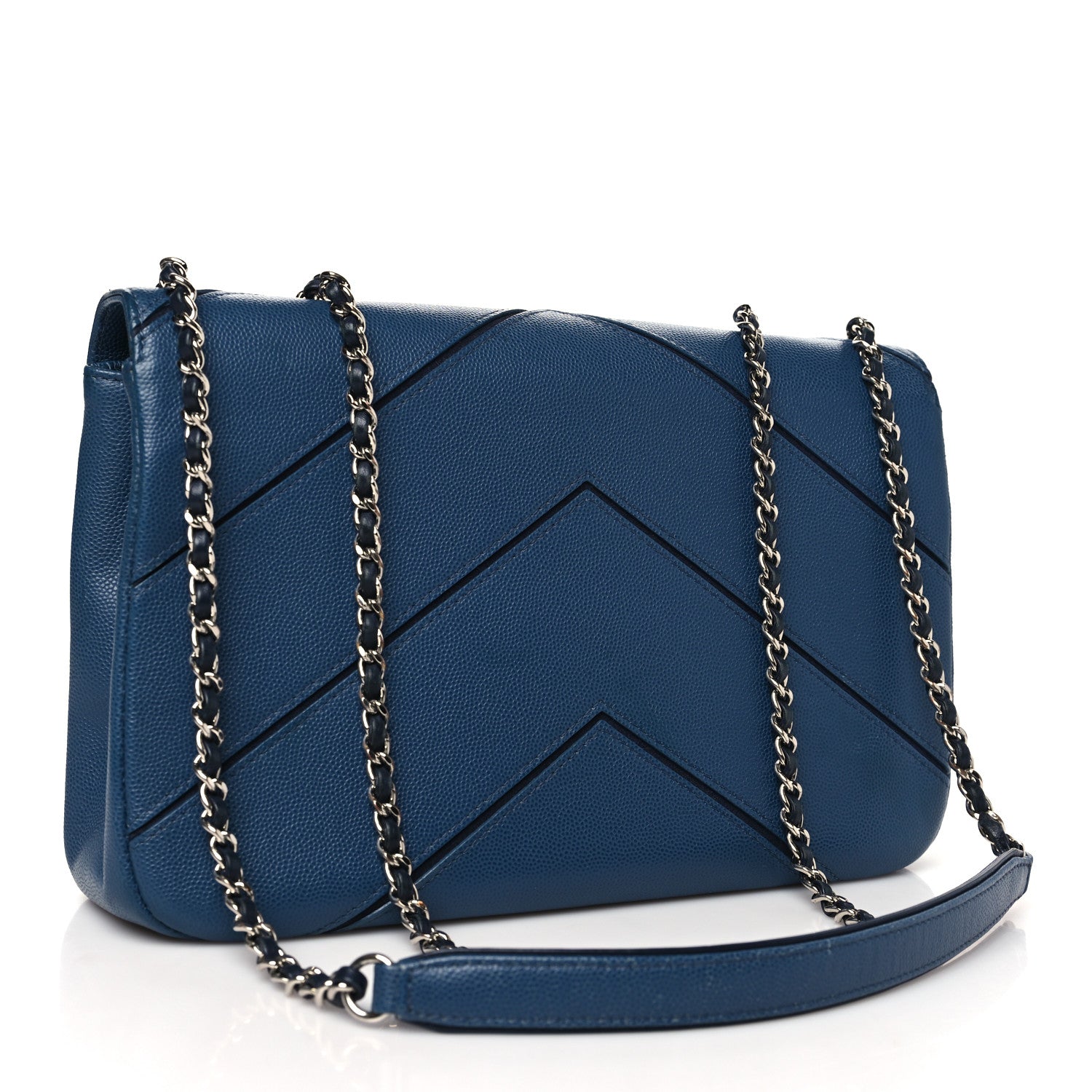 Chanel Caviar Macro Chevron Single Flap Blue 3 of 11