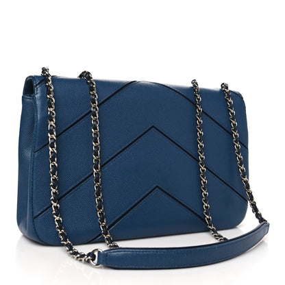 Chanel Caviar Macro Chevron Single Flap Blue 3 of 11