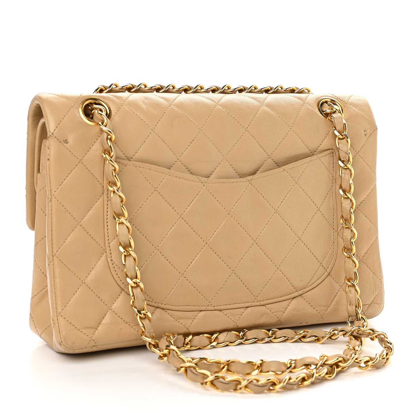 Lambskin Quilted Small Double Flap Beige