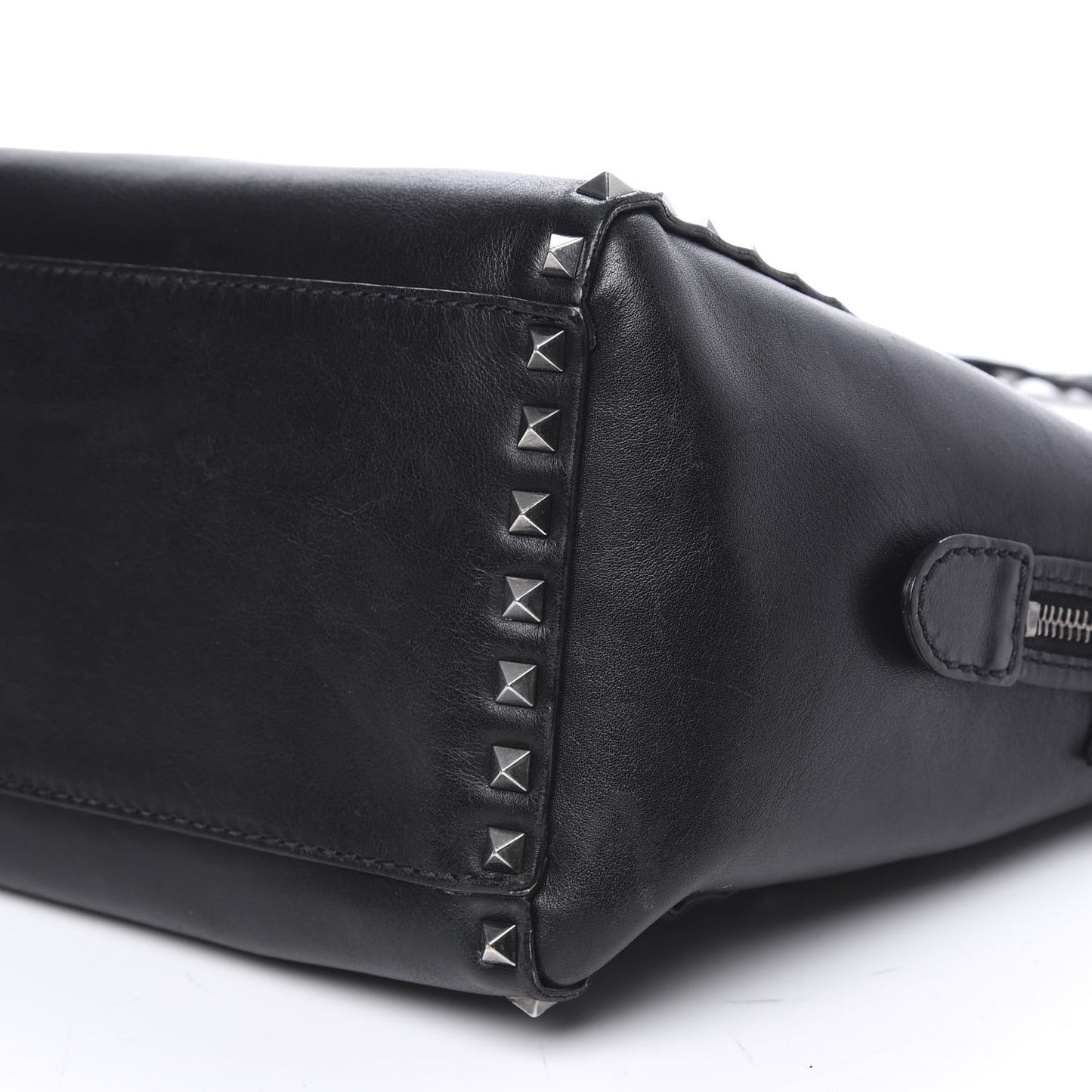 Vitello Small Rockstud Double Handle Tote Black