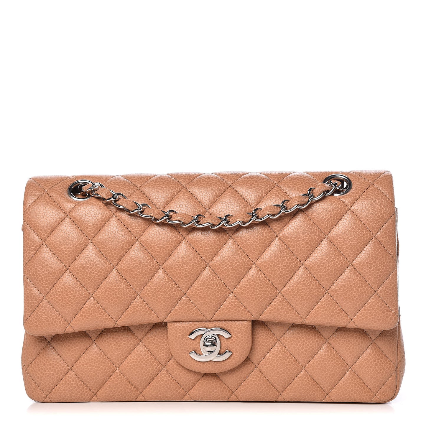 Caviar Quilted Medium Double Flap Dark Beige
