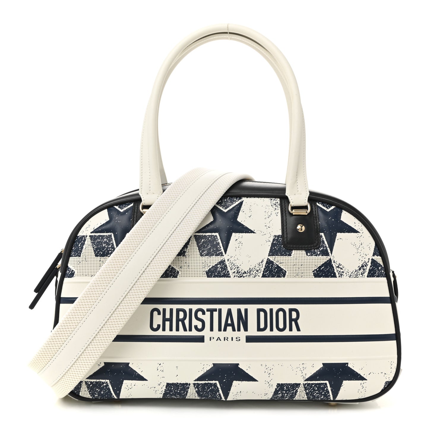 Calfskin Star Medium Dior Vibe Zip Bowling Bag White Blue