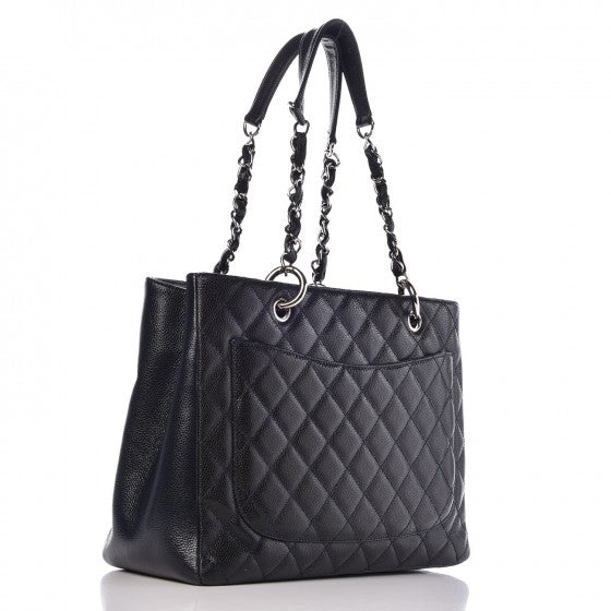 Caviar Quilted Grand Shopping Tote GST Dark Navy Blue
