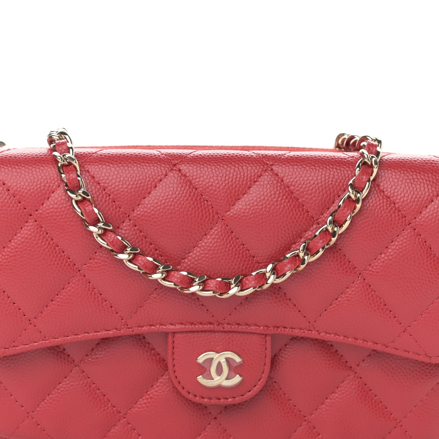 Caviar Quilted Flap Phone Holder With Chain Red