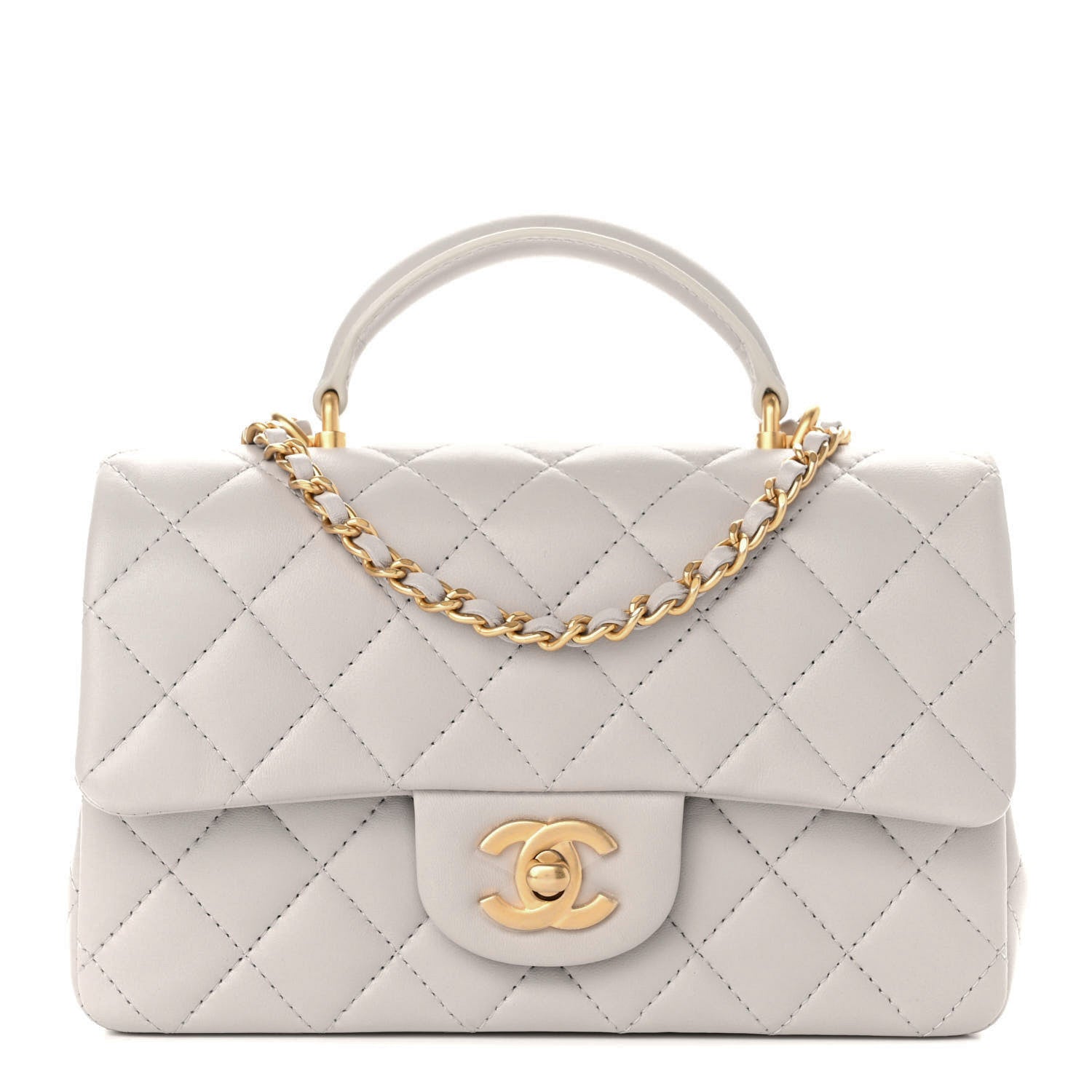 Chanel Lambskin Quilted Mini Top Handle Rectangular Flap Grey 1 of 8