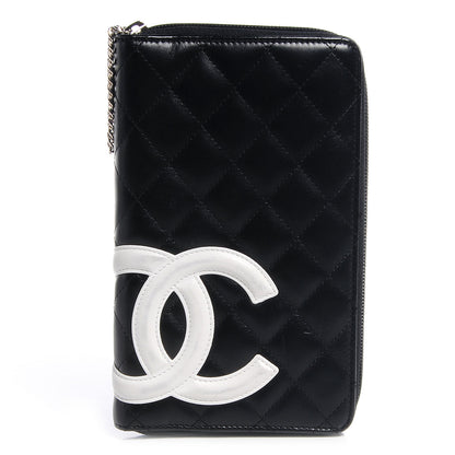 Chanel Calfskin Cambon Zip Around Organizer Wallet Black White 1 of 9