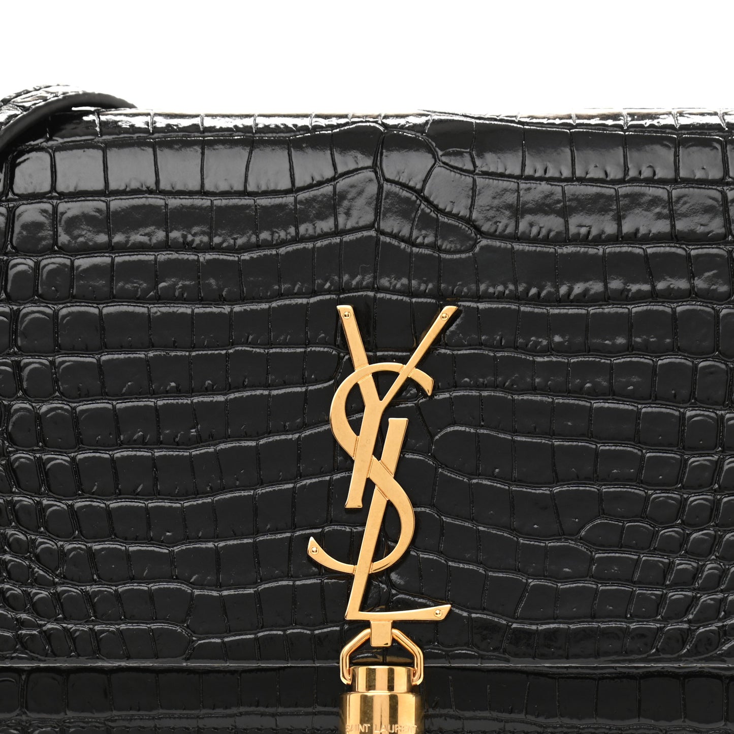 Calfskin Crocodile Embossed Kate Monogram Tassel Chain Wallet Black