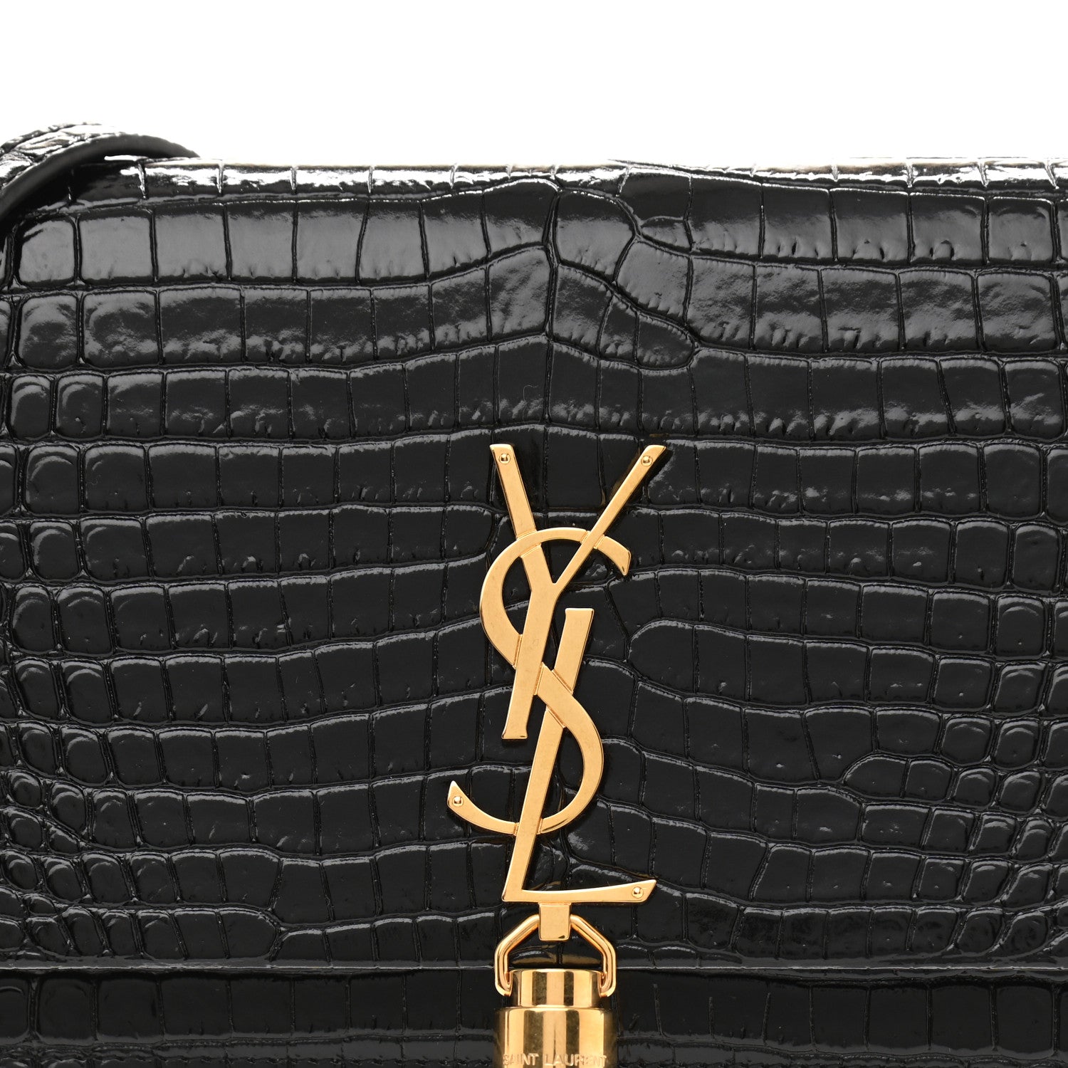 Saint Laurent Calfskin Crocodile Embossed Kate Monogram Tassel Chain Wallet Black 6 of 8