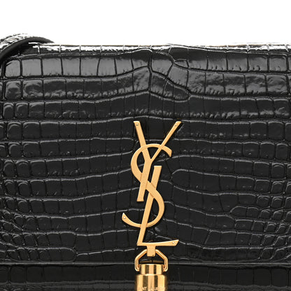 Saint Laurent Calfskin Crocodile Embossed Kate Monogram Tassel Chain Wallet Black 6 of 8