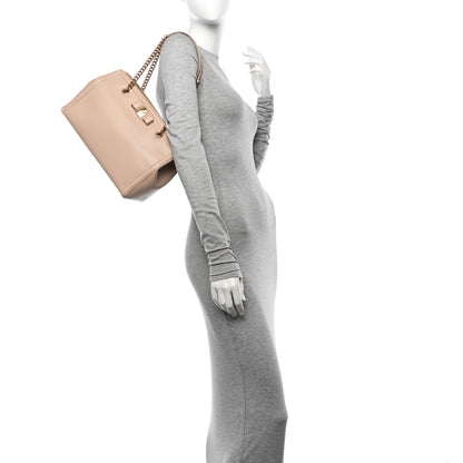 Salvatore Ferragamo Hammered Calfskin Vara Bow Chain Tote Macadamia 2 of 16