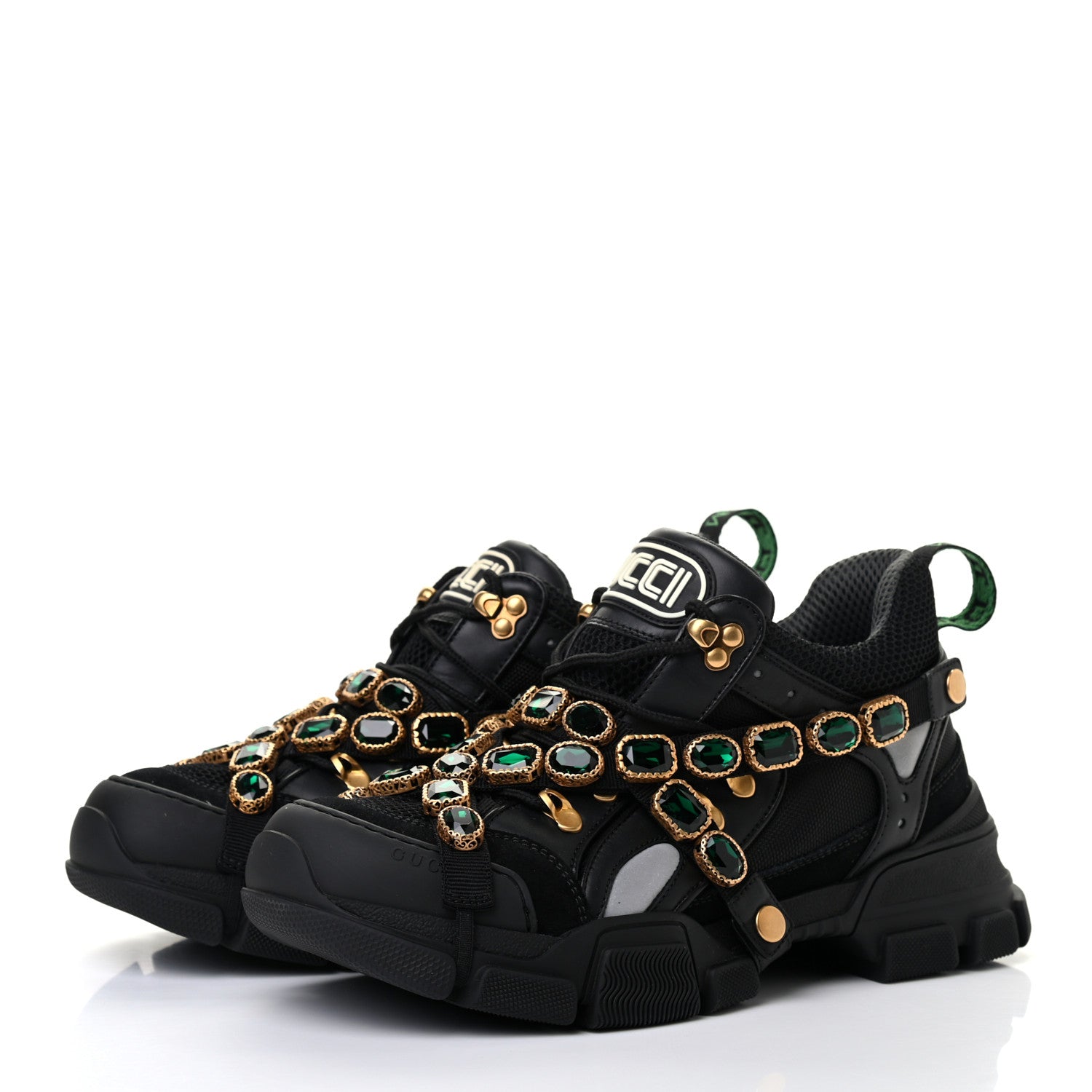 Gucci X SEGA Mesh Suede Calfskin Removable Crystals Womens Flashtrek Sneakers 41 Black Silver 3 of 7