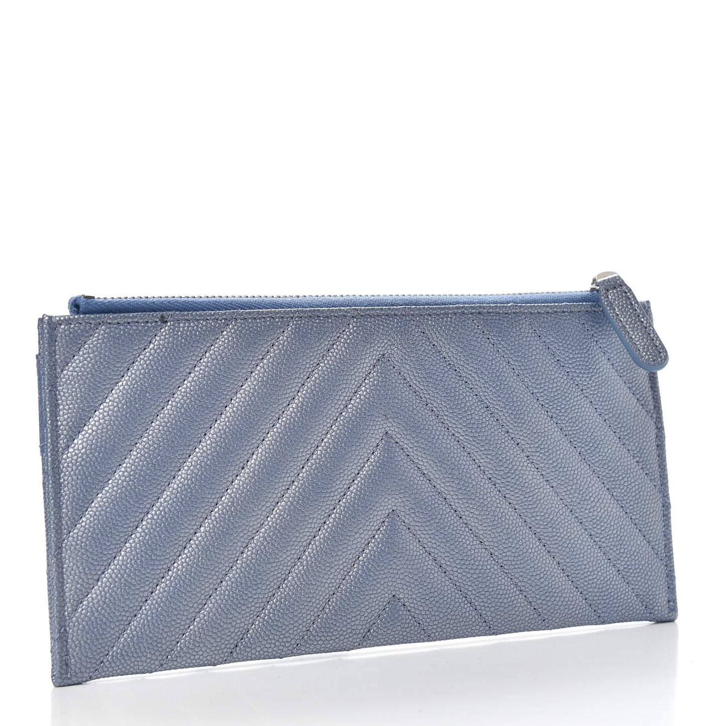 Metallic Caviar Chevron Quilted Mademoiselle Vintage Zip Pouch Blue