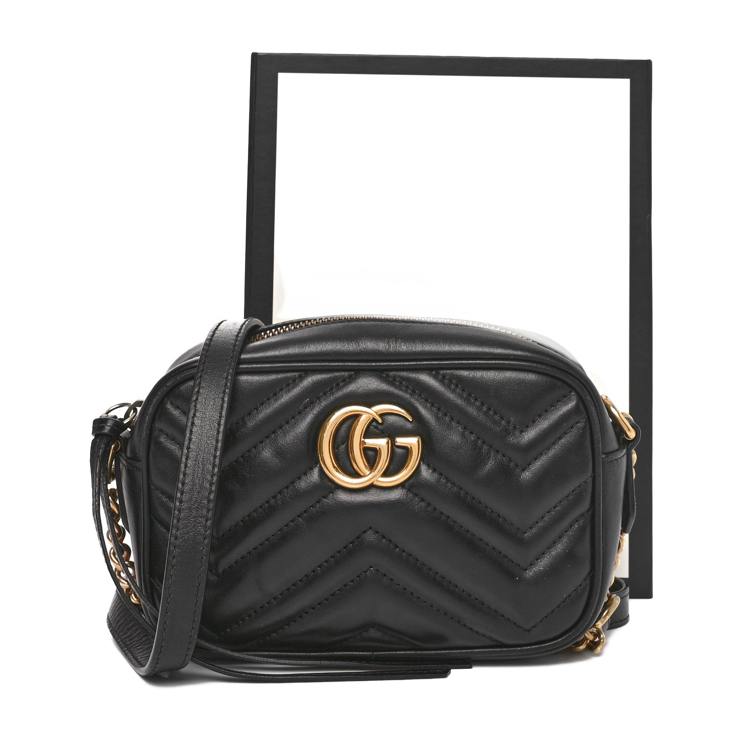 Gucci Calfskin Matelasse Mini GG Marmont Chain Shoulder Bag Black 10 of 11