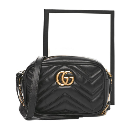 Gucci Calfskin Matelasse Mini GG Marmont Chain Shoulder Bag Black 10 of 11