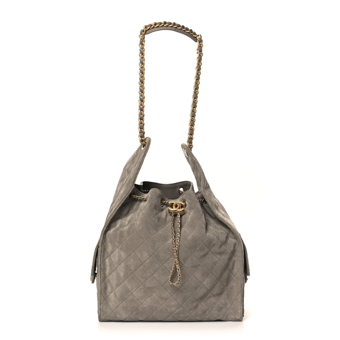 Suede Quilted Medium Chanel 25 Handbag Dark Grey