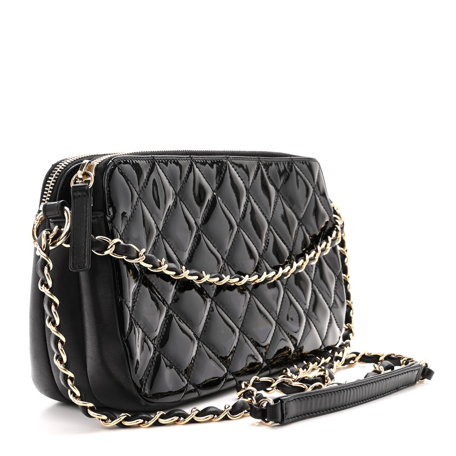 Chanel Patent Quilted Crown CC Double Zip Bag Black 3 of 12