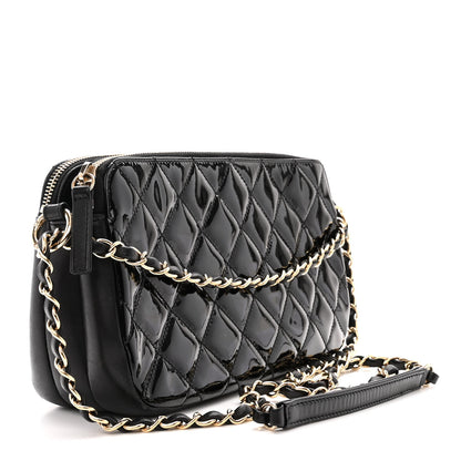 Chanel Patent Quilted Crown CC Double Zip Bag Black 3 of 12