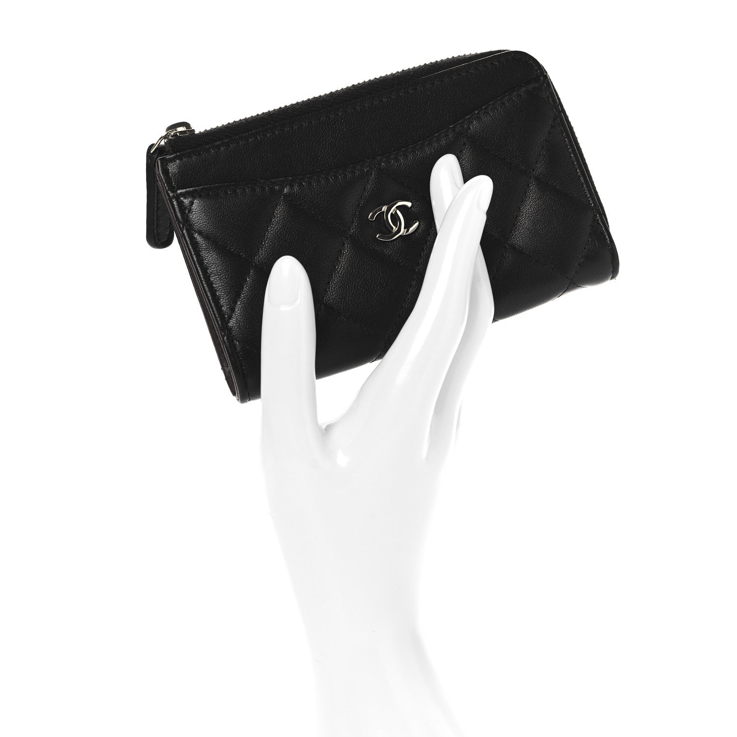 Chanel Lambskin Quilted Zip Card Holder Black 2 of 7