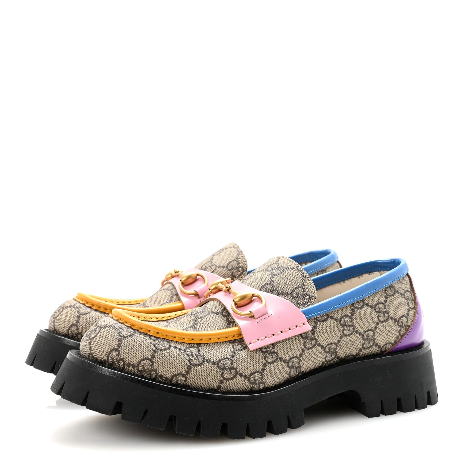 Gucci GG Supreme Monogram Cordovan Lux Womens Harald Horsebit 25mm Platform Loafers 39 Beige Sugar Pink Crop Shine Purple Marine 4 of 9