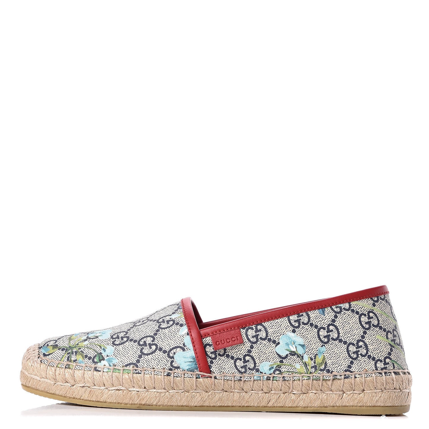 GG Supreme Monogram Blooms Espadrilles 38.5 Beige Blue Navy Hibiscus Red