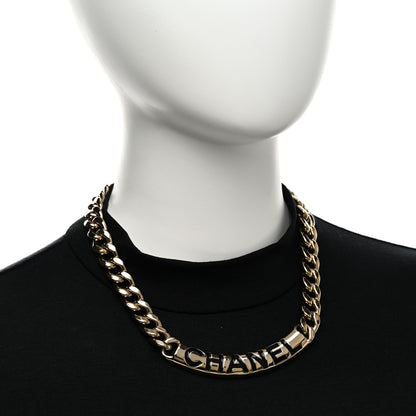 Chanel Enamel Chain Logo Choker Necklace Gold Black 2 of 5