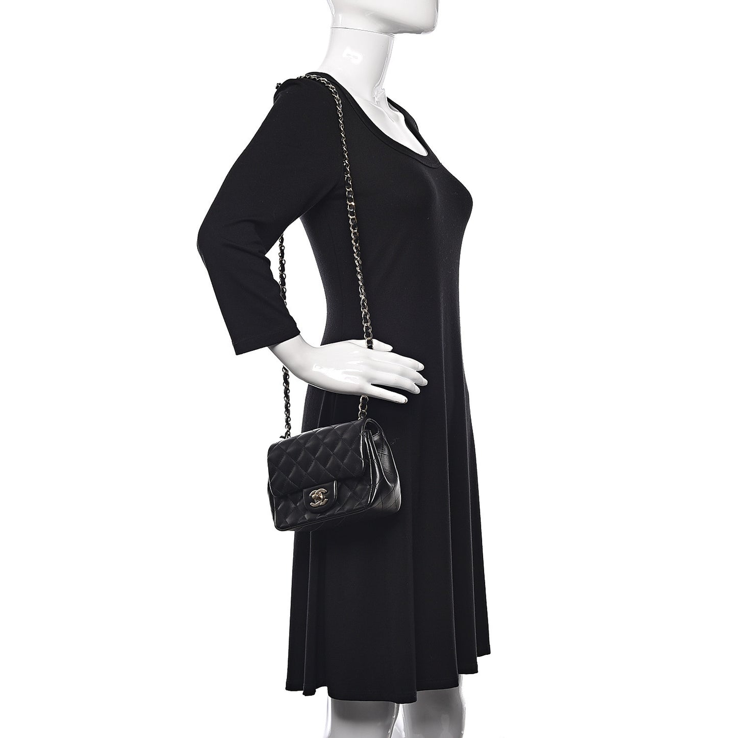 Lambskin Quilted Mini Square Flap Black