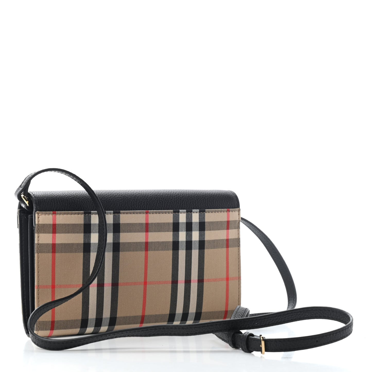 Grainy Calfskin Vintage Check Wallet With Detachable Strap Black